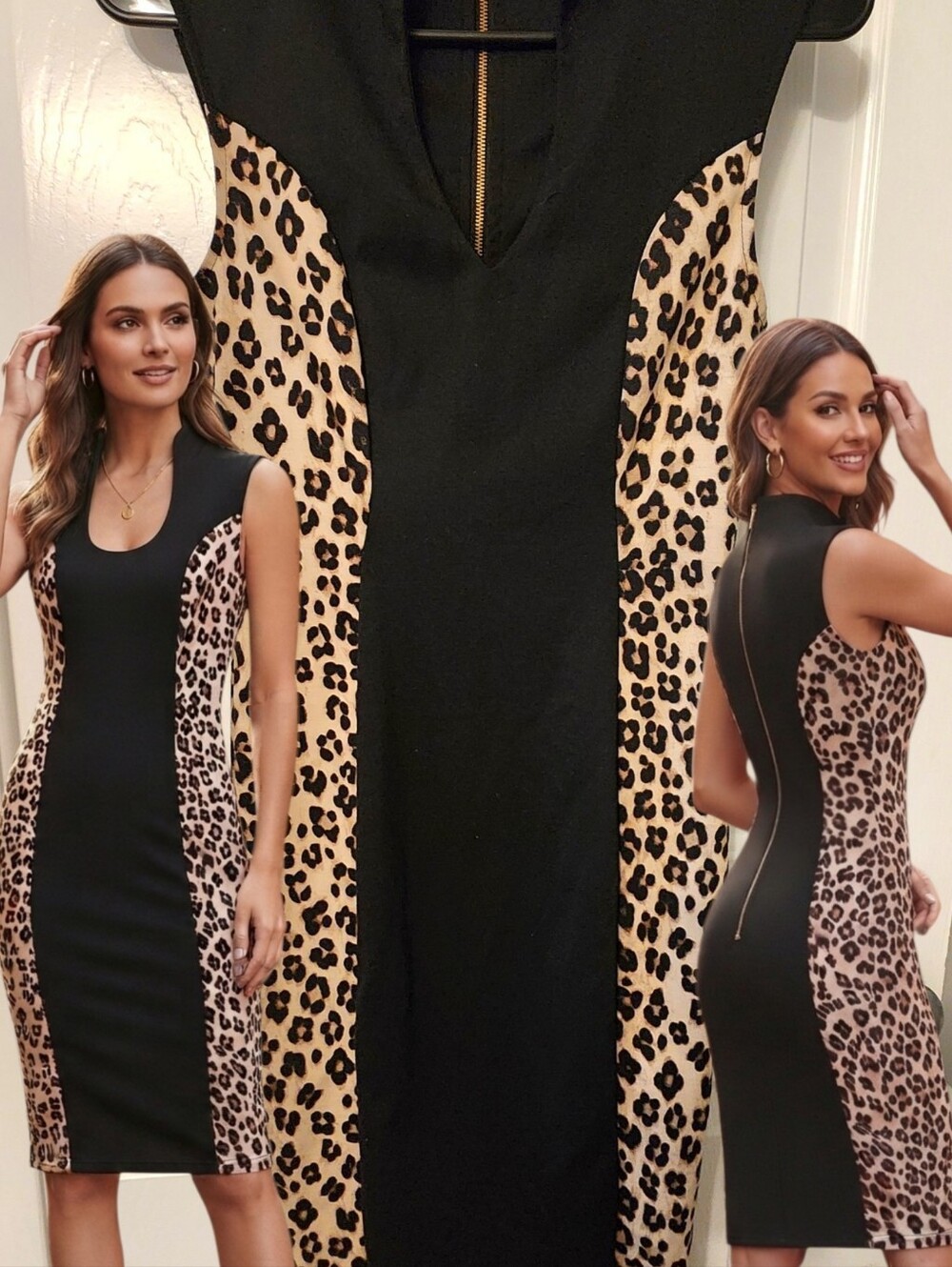 Almost Famous Black Dress with Leopard Side Panels S